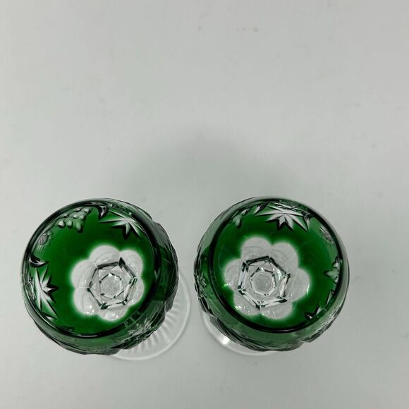 Nachtmann Traube Emerald Green Cordial 4.75” Cut To Clear Crystal Glass Set 2 - Picture 7 of 16